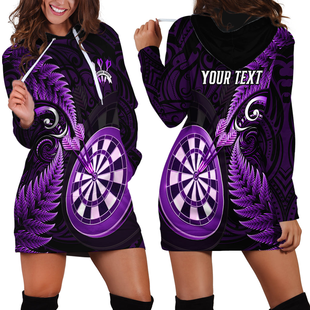 Personalised New Zealand Darts Hoodie Dress Happiness Is A Tight Threesome Maori Purple LT14 - Polynesian Pride