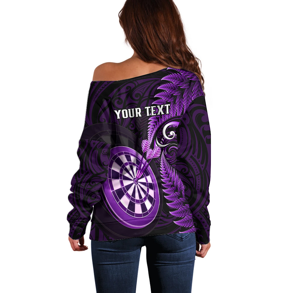 Personalised New Zealand Darts Off Shoulder Sweater Happiness Is A Tight Threesome Maori Purple LT14 - Polynesian Pride