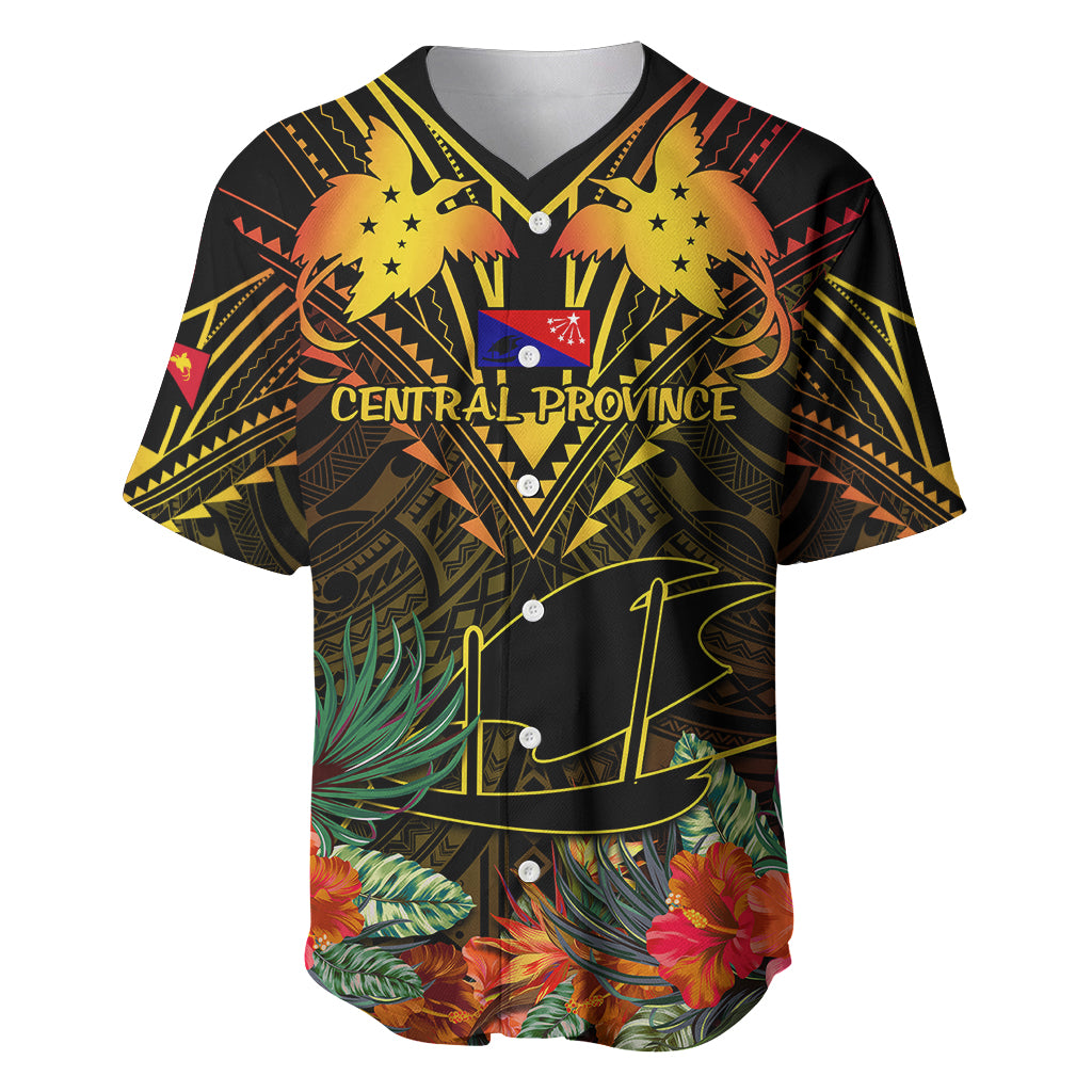 Papua New Guinea Central Province Baseball Jersey Papua Niugini Coat Of Arms With Flag Style LT14 Black - Polynesian Pride