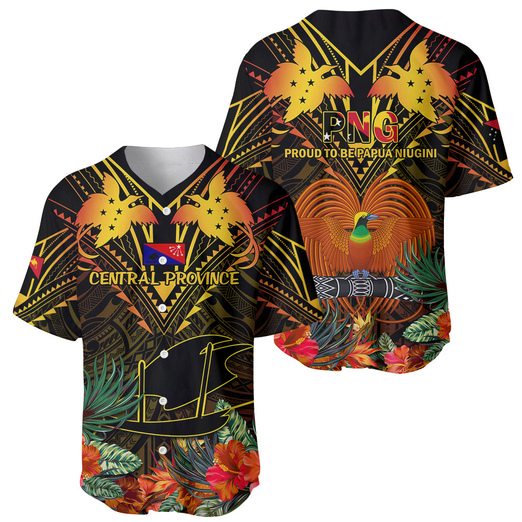 Papua New Guinea Central Province Baseball Jersey Papua Niugini Coat Of Arms With Flag Style LT14 - Polynesian Pride