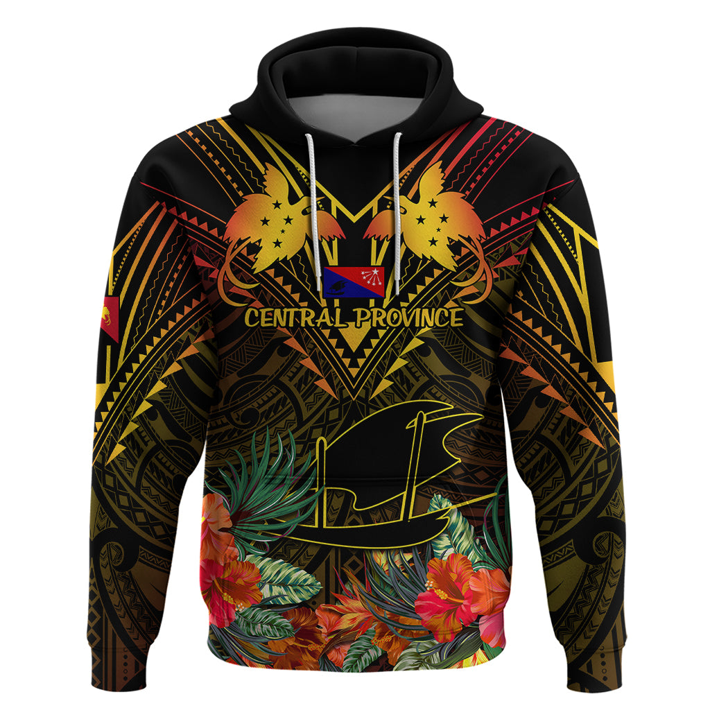 Papua New Guinea Central Province Hoodie Papua Niugini Coat Of Arms With Flag Style LT14 Black - Polynesian Pride