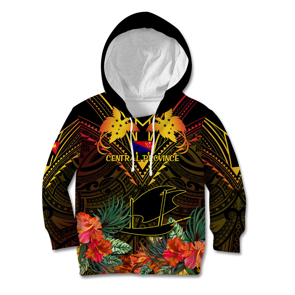 Papua New Guinea Central Province Kid Hoodie Papua Niugini Coat Of Arms With Flag Style LT14 Hoodie Black - Polynesian Pride