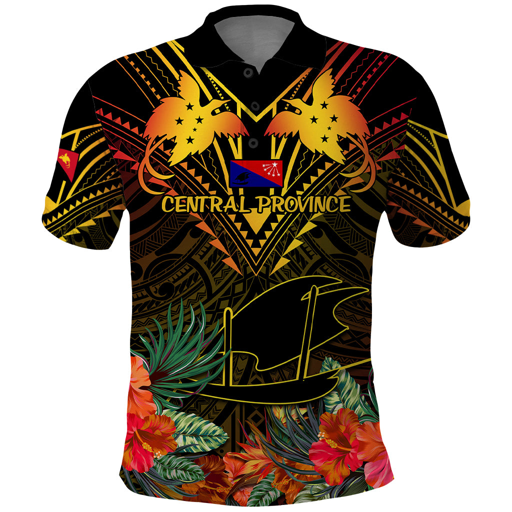 Papua New Guinea Central Province Polo Shirt Papua Niugini Coat Of Arms With Flag Style LT14 Black - Polynesian Pride