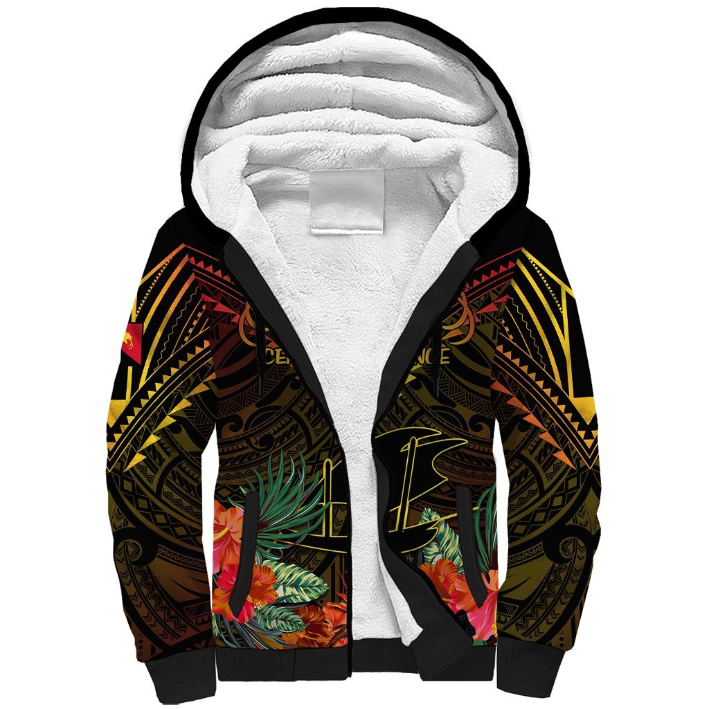 Papua New Guinea Central Province Sherpa Hoodie Papua Niugini Coat Of Arms With Flag Style LT14 Unisex Black - Polynesian Pride