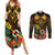 Papua New Guinea Chimbu Province Couples Matching Summer Maxi Dress and Long Sleeve Button Shirts Papua Niugini Coat Of Arms With Flag Style LT14 Black - Polynesian Pride