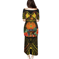 Papua New Guinea Chimbu Province Family Matching Puletasi Dress and Hawaiian Shirt Papua Niugini Coat Of Arms With Flag Style LT14 - Polynesian Pride