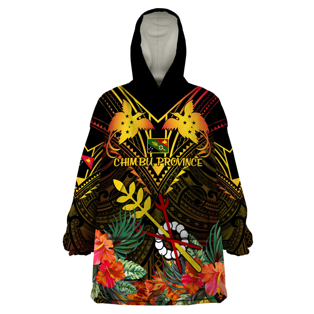 Papua New Guinea Chimbu Province Wearable Blanket Hoodie Papua Niugini Coat Of Arms With Flag Style LT14 One Size Black - Polynesian Pride