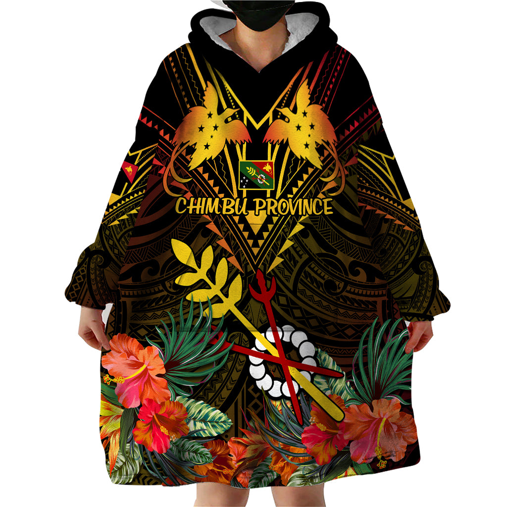 Papua New Guinea Chimbu Province Wearable Blanket Hoodie Papua Niugini Coat Of Arms With Flag Style LT14 - Polynesian Pride
