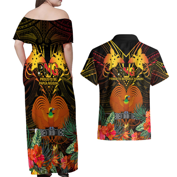 Papua New Guinea New Ireland Province Couples Matching Tank Maxi Dress and Hawaiian Shirt PNG Birds Of Paradise Polynesian Arty Style LT03 main image 1