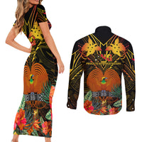 Papua New Guinea East New Britain Province Couples Matching Short Sleeve Bodycon Dress and Long Sleeve Button Shirts Papua Niugini Coat Of Arms With Flag Style LT14 - Polynesian Pride