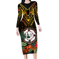 Papua New Guinea East New Britain Province Family Matching Long Sleeve Bodycon Dress and Hawaiian Shirt Papua Niugini Coat Of Arms With Flag Style LT14 Mom's Dress Black - Polynesian Pride