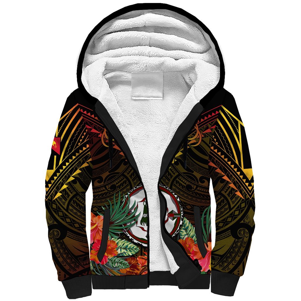 Papua New Guinea East New Britain Province Sherpa Hoodie Papua Niugini Coat Of Arms With Flag Style LT14 Unisex Black - Polynesian Pride
