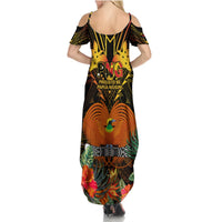 Papua New Guinea East New Britain Province Summer Maxi Dress Papua Niugini Coat Of Arms With Flag Style LT14 - Polynesian Pride