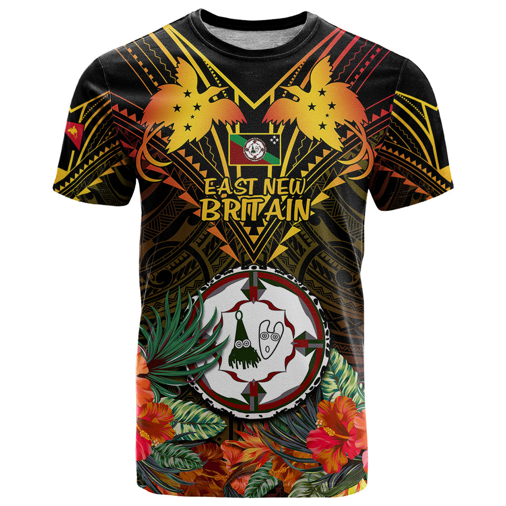 Papua New Guinea East New Britain Province T Shirt Papua Niugini Coat Of Arms With Flag Style LT14 Black - Polynesian Pride