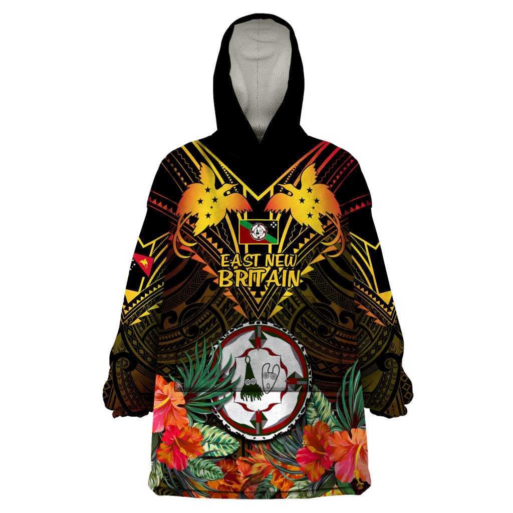 Papua New Guinea East New Britain Province Wearable Blanket Hoodie Papua Niugini Coat Of Arms With Flag Style LT14 One Size Black - Polynesian Pride