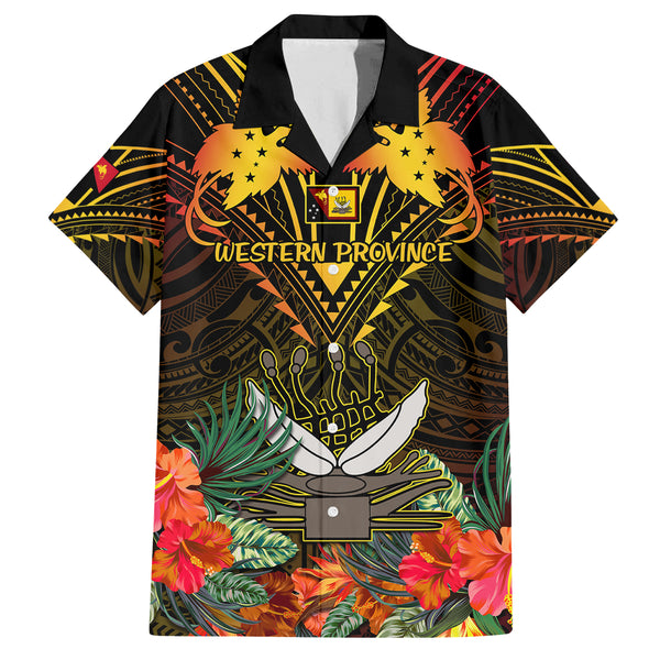Personalised Papua New Guinea Western Province Couples Matching Short Sleeve Bodycon Dress and Hawaiian Shirt PNG Birds Of Paradise Polynesian Arty Style LT03 main image 1