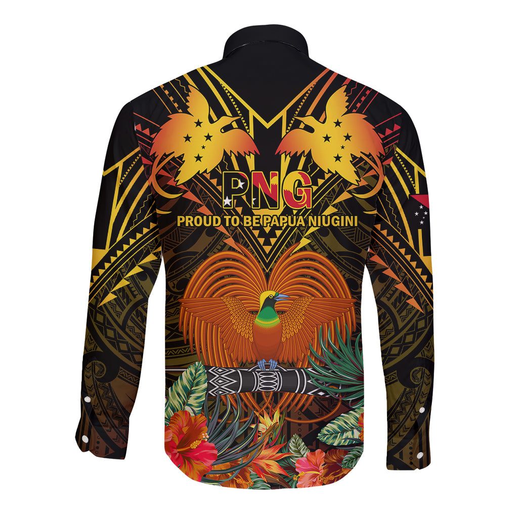 Papua New Guinea Western Province Long Sleeve Button Shirt Papua Niugini Coat Of Arms With Flag Style LT14 - Polynesian Pride