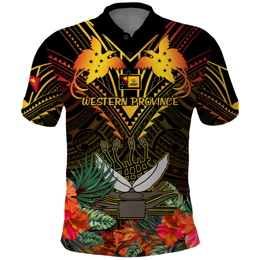 Papua New Guinea Western Province Polo Shirt Papua Niugini Coat Of Arms With Flag Style LT14 Black - Polynesian Pride