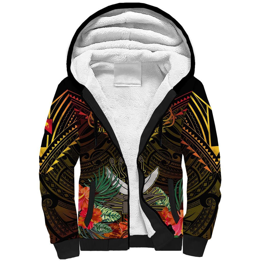 Papua New Guinea Western Province Sherpa Hoodie Papua Niugini Coat Of Arms With Flag Style LT14 Unisex Black - Polynesian Pride