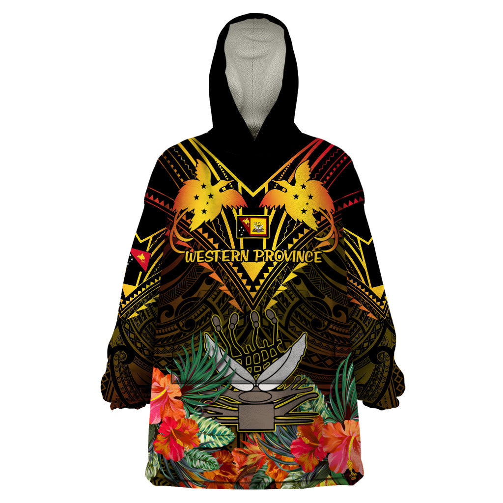 Papua New Guinea Western Province Wearable Blanket Hoodie Papua Niugini Coat Of Arms With Flag Style LT14 One Size Black - Polynesian Pride