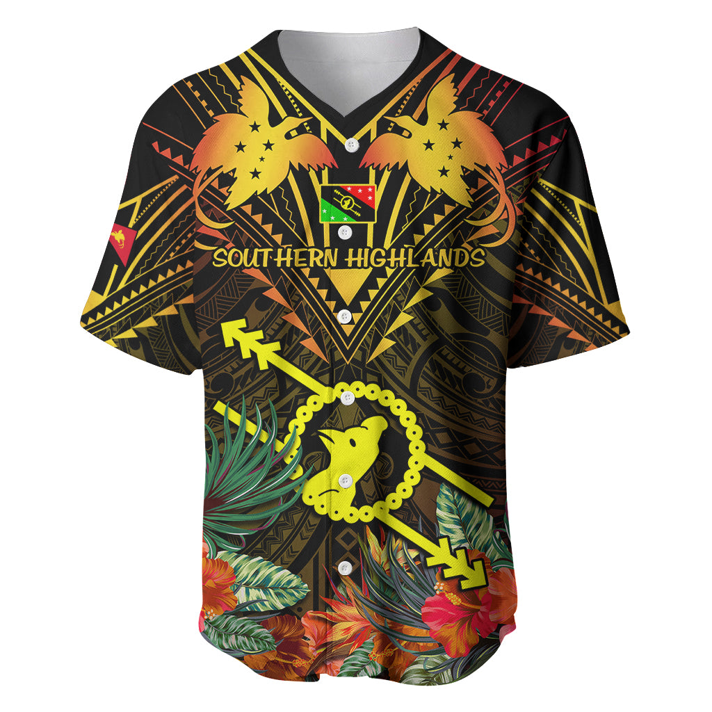 Papua New Guinea Southern Highlands Province Baseball Jersey Papua Niugini Coat Of Arms With Flag Style LT14 Black - Polynesian Pride