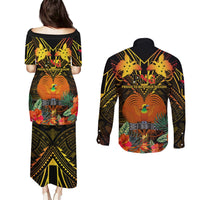 Papua New Guinea Southern Highlands Province Couples Matching Puletasi Dress and Long Sleeve Button Shirts Papua Niugini Coat Of Arms With Flag Style LT14 - Polynesian Pride