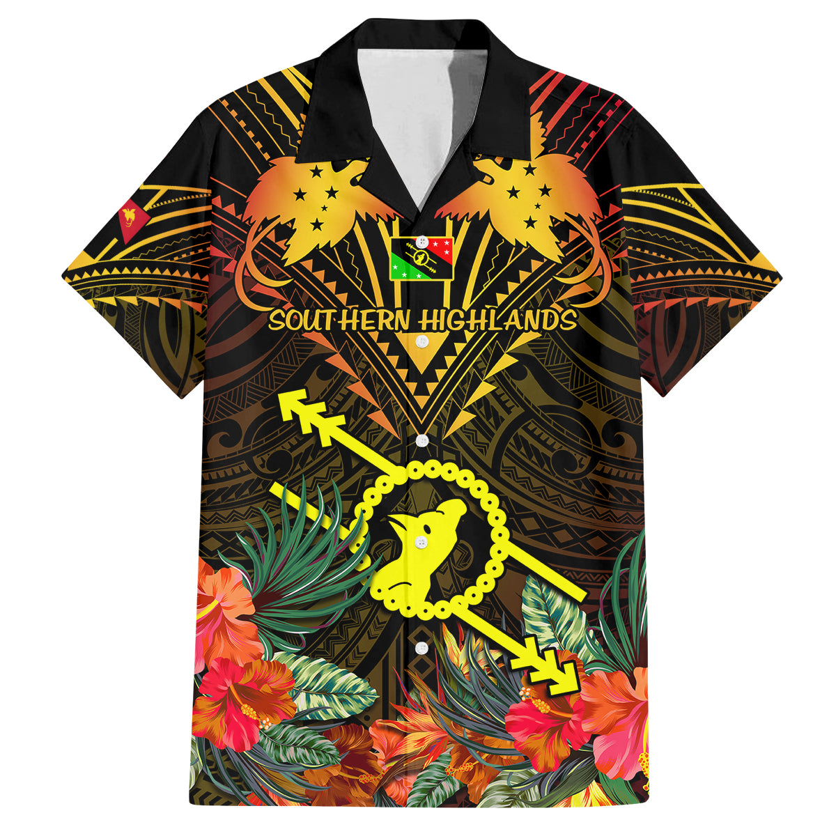 Papua New Guinea Southern Highlands Province Family Matching Long Sleeve Bodycon Dress and Hawaiian Shirt Papua Niugini Coat Of Arms With Flag Style LT14 Dad's Shirt - Short Sleeve Black - Polynesian Pride