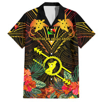 Papua New Guinea Southern Highlands Province Family Matching Off Shoulder Maxi Dress and Hawaiian Shirt Papua Niugini Coat Of Arms With Flag Style LT14 Mom's Dress Black - Polynesian Pride