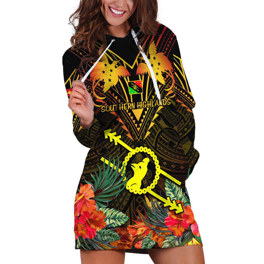 Papua New Guinea Southern Highlands Province Hoodie Dress Papua Niugini Coat Of Arms With Flag Style LT14 Black - Polynesian Pride