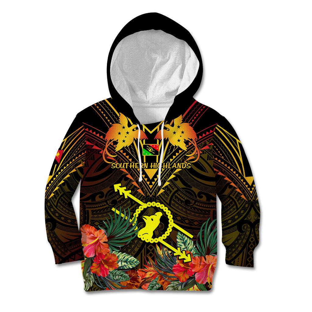 Papua New Guinea Southern Highlands Province Kid Hoodie Papua Niugini Coat Of Arms With Flag Style LT14 Hoodie Black - Polynesian Pride