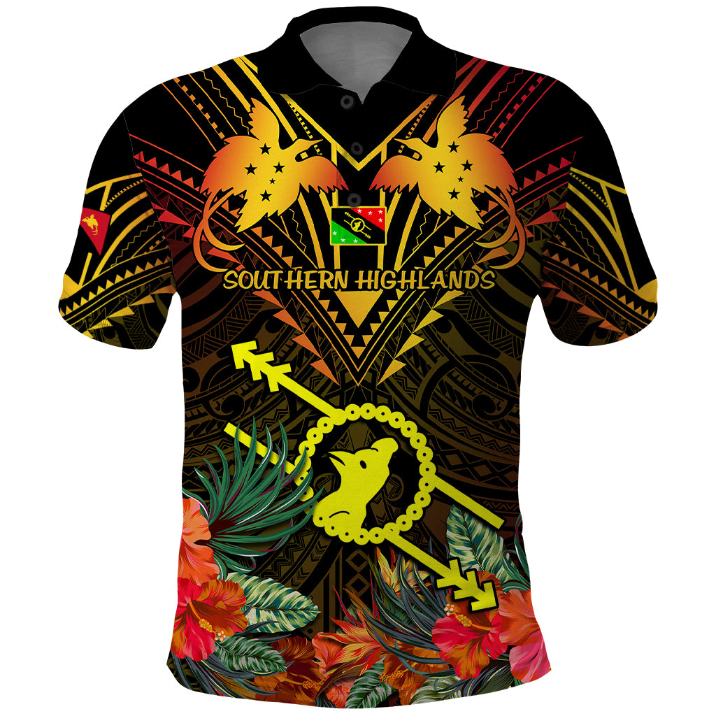 Papua New Guinea Southern Highlands Province Polo Shirt Papua Niugini Coat Of Arms With Flag Style LT14 Black - Polynesian Pride