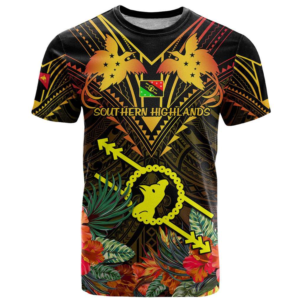Papua New Guinea Southern Highlands Province T Shirt Papua Niugini Coat Of Arms With Flag Style LT14 Black - Polynesian Pride
