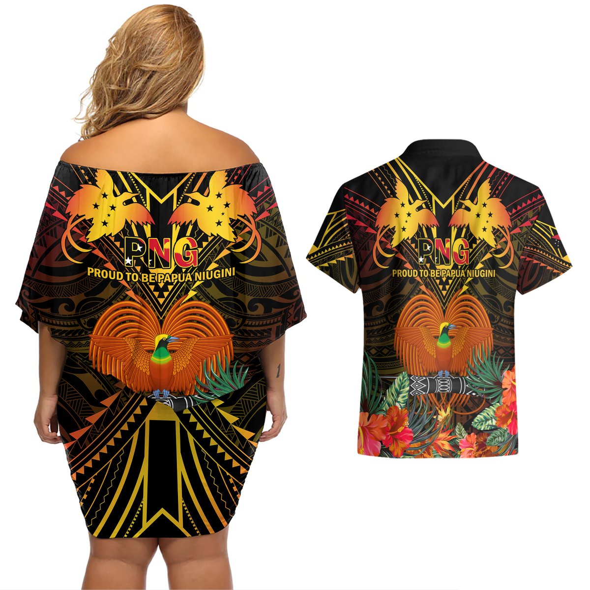 papua-new-guinea-manus-province-couples-matching-off-shoulder-short-dress-and-hawaiian-shirt-papua-niugini-coat-of-arms-with-flag-style
