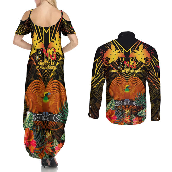 Personalized Papua New Guinea Manus Province Couples Matching Off Shoulder Maxi Dress and Hawaiian Shirt Mix Coat Of Arms Polynesian Pattern LT05 main image 1