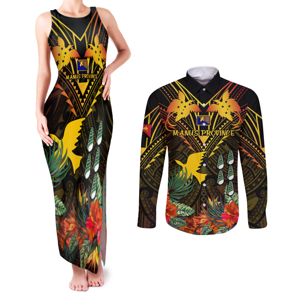 papua-new-guinea-manus-province-couples-matching-tank-maxi-dress-and-long-sleeve-button-shirts-papua-niugini-coat-of-arms-with-flag-style