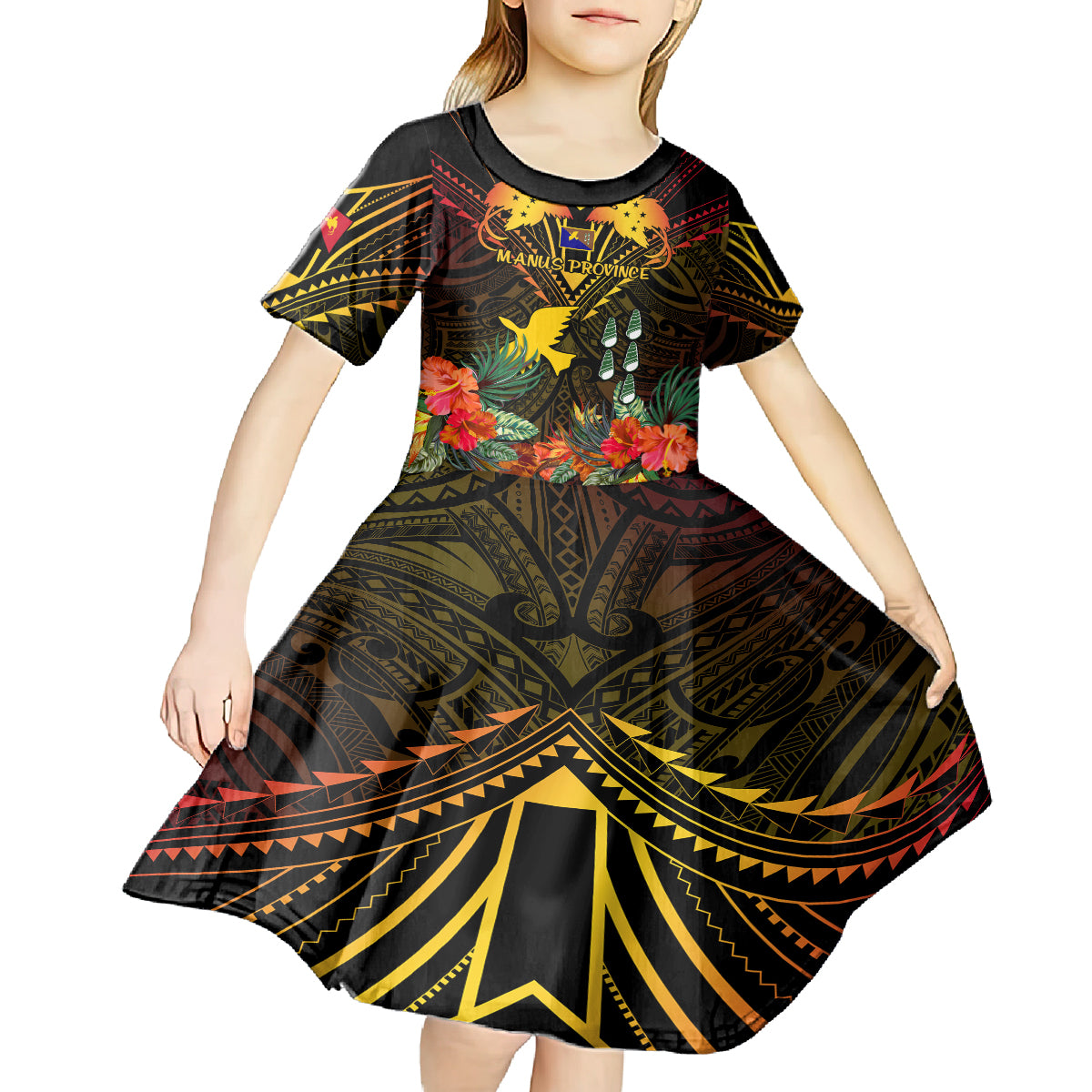 papua-new-guinea-manus-province-kid-short-sleeve-dress-papua-niugini-coat-of-arms-with-flag-style