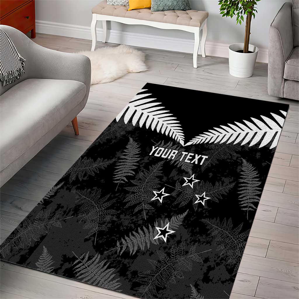 Custom New Zealand Silver Fern Football Area Rug Go Aotearoa Grunge Black - Polynesian Pride