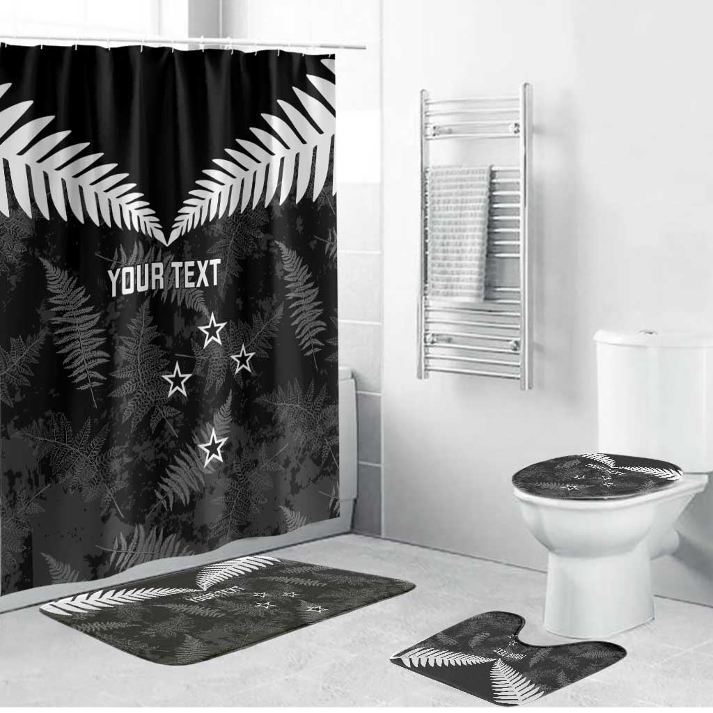 Custom New Zealand Silver Fern Football Bathroom Set Go Aotearoa Grunge Black - Polynesian Pride
