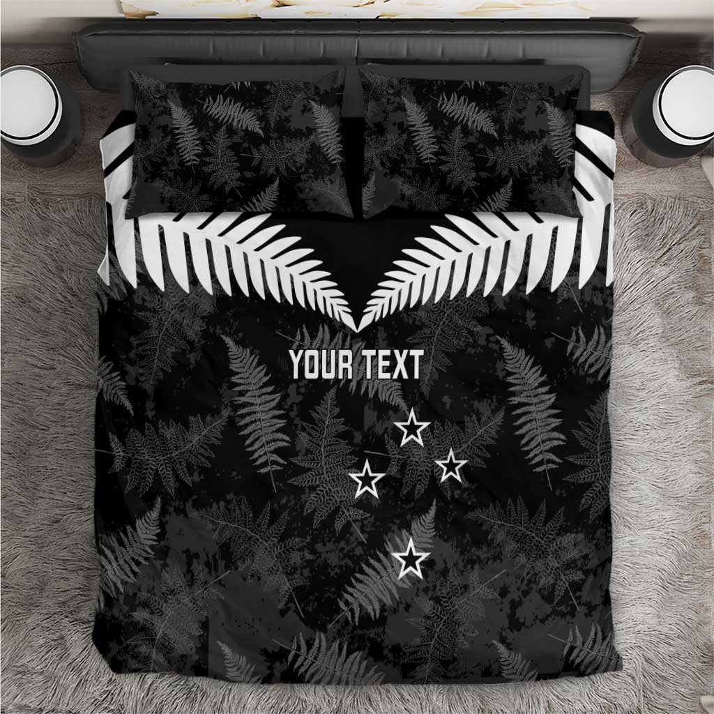 Custom New Zealand Silver Fern Football Bedding Set Go Aotearoa Grunge Black - Polynesian Pride