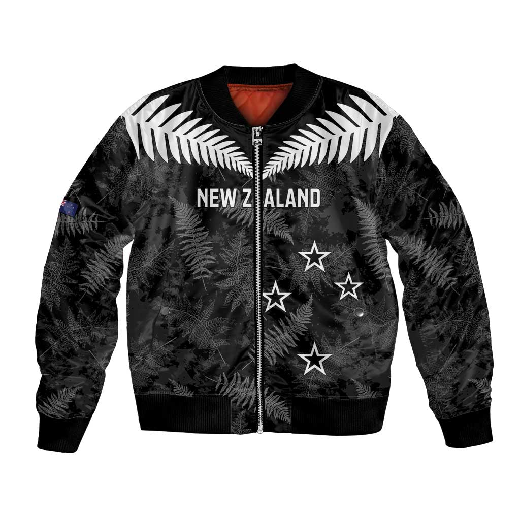 Custom New Zealand Silver Fern Football Bomber Jacket Go Aotearoa Grunge Black - Polynesian Pride