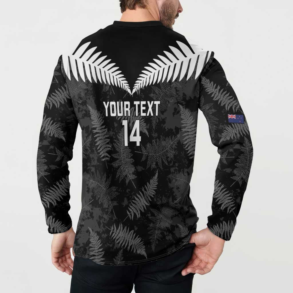 Custom New Zealand Silver Fern Football Button Sweatshirt Go Aotearoa Grunge Black - Polynesian Pride