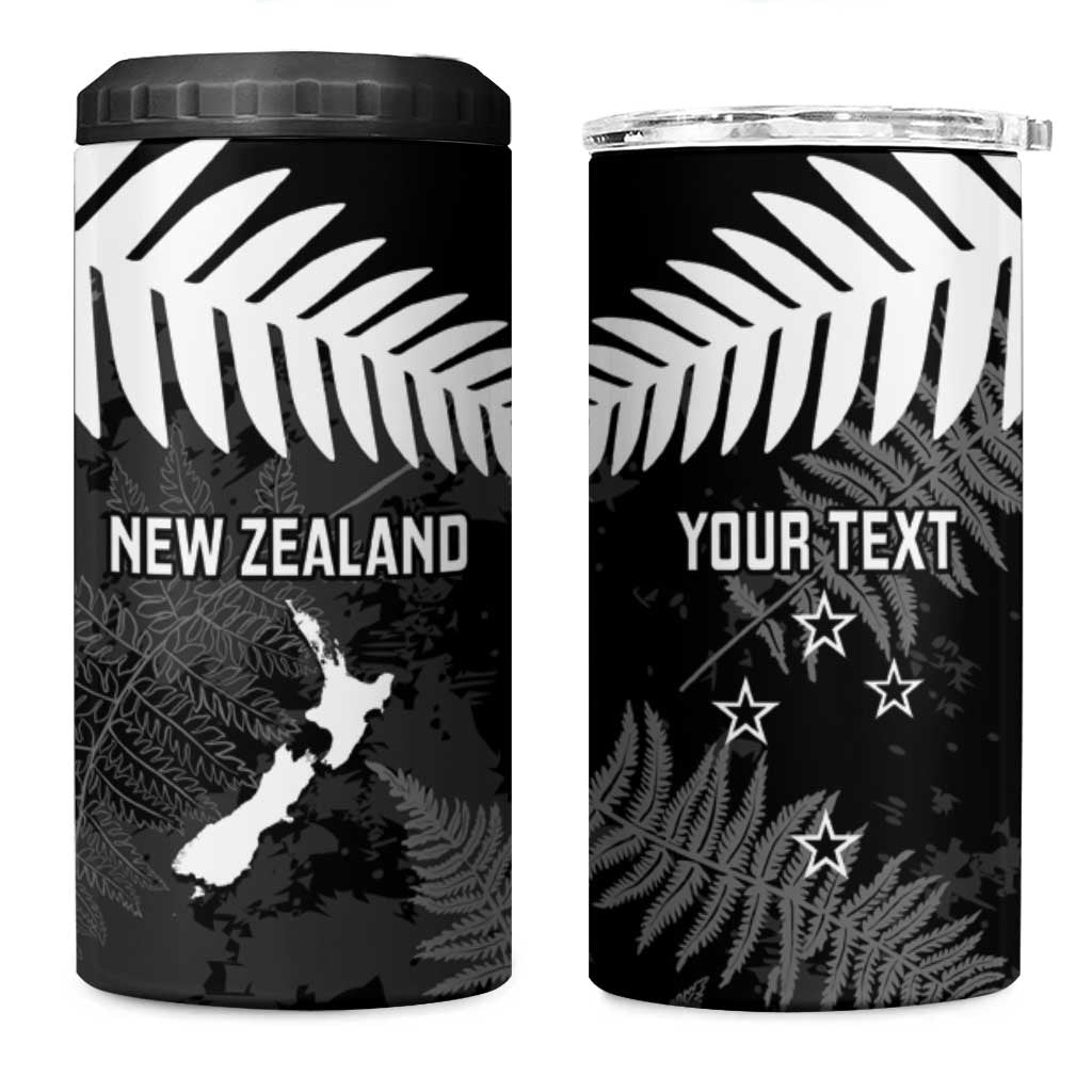 Custom New Zealand Silver Fern Football 4 in 1 Can Cooler Tumbler Go Aotearoa Grunge Black - Polynesian Pride