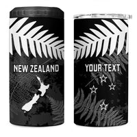 Custom New Zealand Silver Fern Football 4 in 1 Can Cooler Tumbler Go Aotearoa Grunge Black - Polynesian Pride