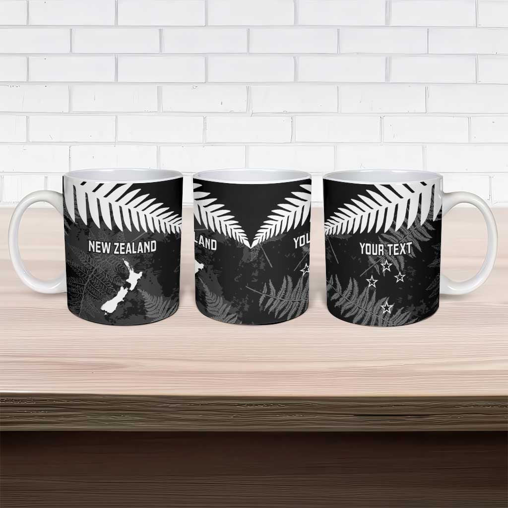 Custom New Zealand Silver Fern Football Ceramic Mug Go Aotearoa Grunge Black - Polynesian Pride