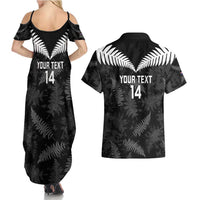 Custom New Zealand Silver Fern Football Couples Matching Summer Maxi Dress and Hawaiian Shirt Go Aotearoa Grunge Black - Polynesian Pride