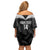 Custom New Zealand Silver Fern Football Family Matching Off Shoulder Short Dress and Hawaiian Shirt Go Aotearoa Grunge Black - Polynesian Pride