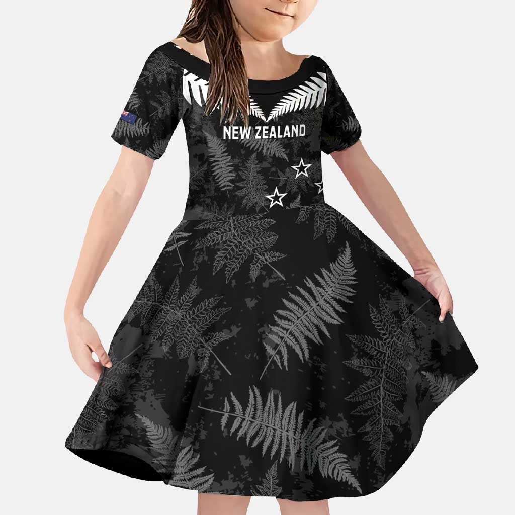 Custom New Zealand Silver Fern Football Family Matching Summer Maxi Dress and Hawaiian Shirt Go Aotearoa Grunge Black - Polynesian Pride