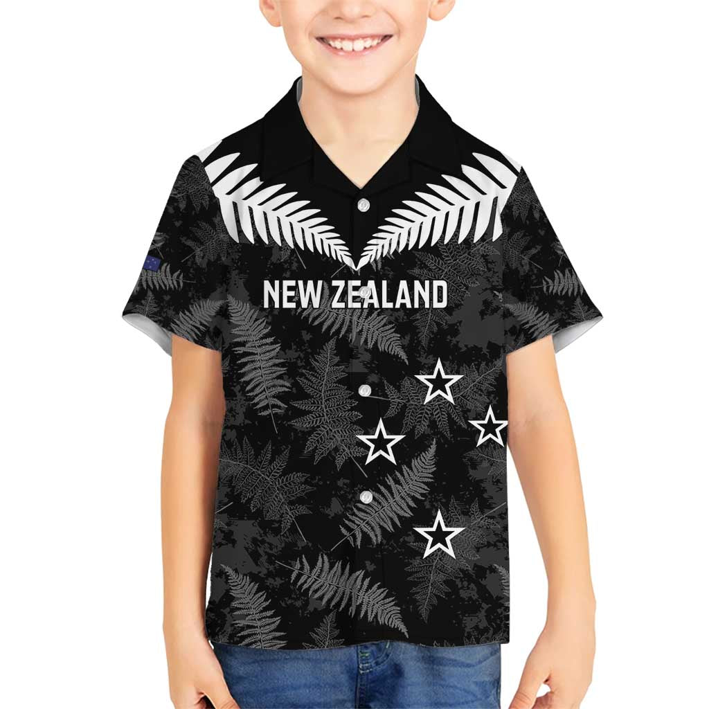 Custom New Zealand Silver Fern Football Family Matching Summer Maxi Dress and Hawaiian Shirt Go Aotearoa Grunge Black - Polynesian Pride