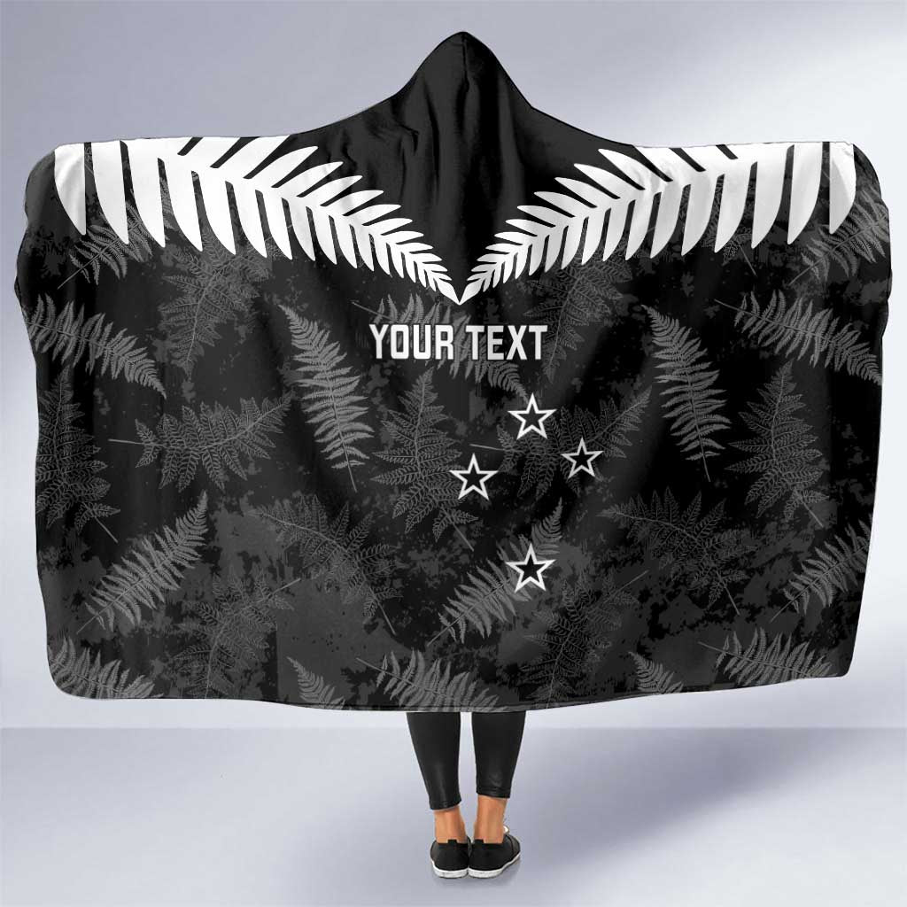 Custom New Zealand Silver Fern Football Hooded Blanket Go Aotearoa Grunge Black - Polynesian Pride
