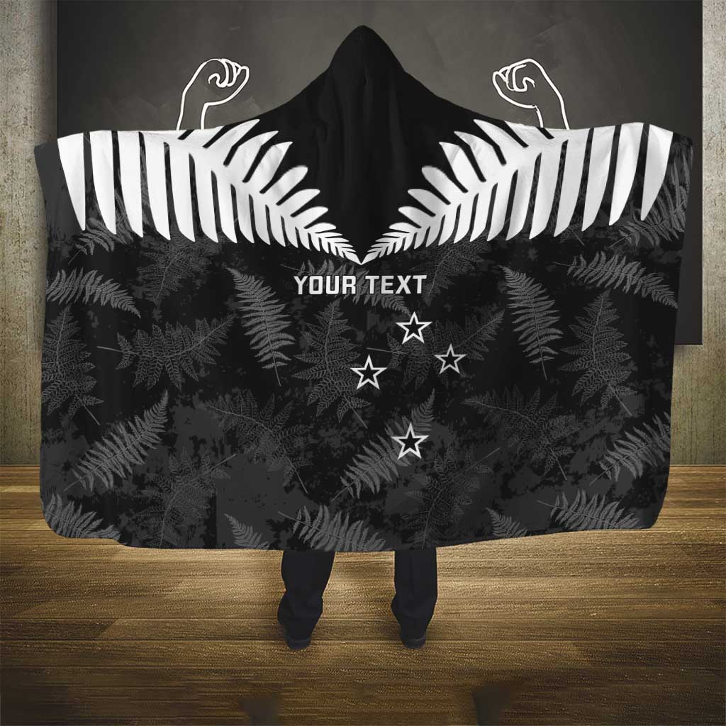 Custom New Zealand Silver Fern Football Hooded Blanket Go Aotearoa Grunge Black - Polynesian Pride